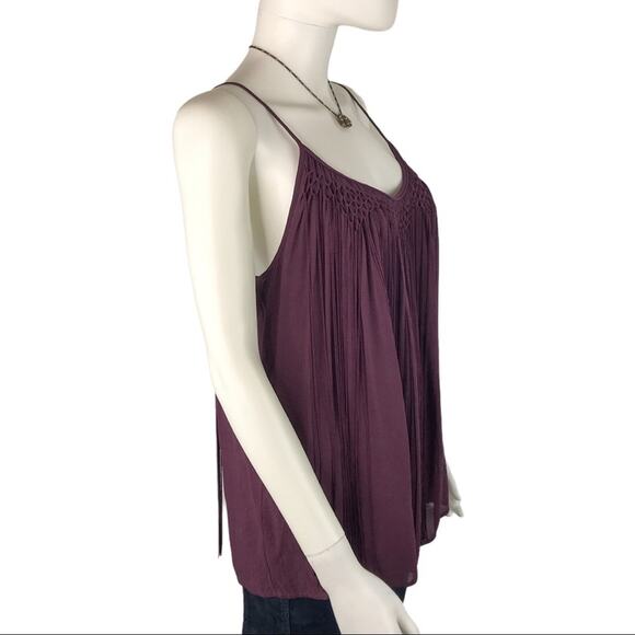 Joie Maroon Fringe Silk Blouse Chiffon Smocked Top - Picture 3 of 9